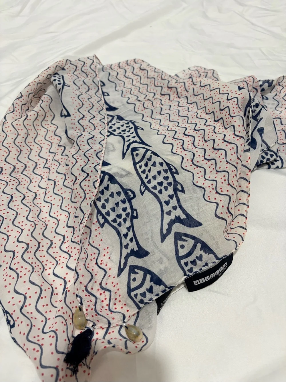 Vince Camuto Pink & Navy Fish-Print beach Scarf Wrap